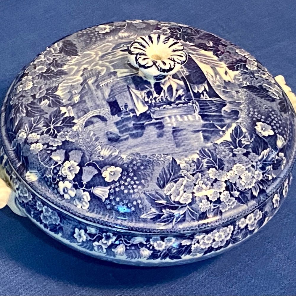 Wedgewood Ferrara blue lidded serving bowl English china tablescape Thanksgiving